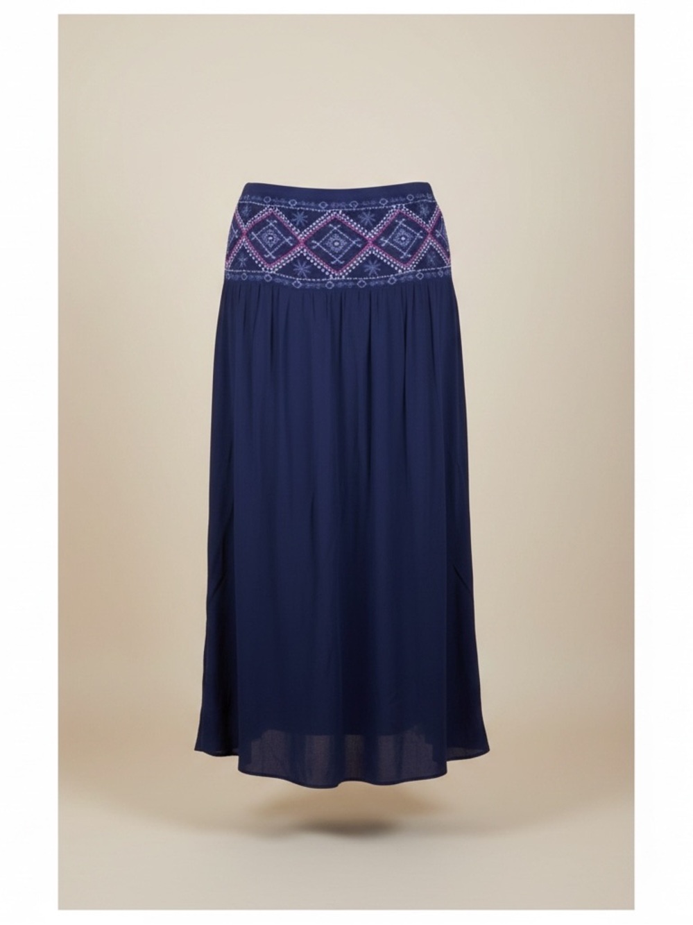 Urban‎ Girl 1X boho navy wide embroidered waistband high slits gauze maxi skirt